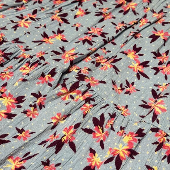 Angie Smocked Tiered Floral Dress Periwinkle Blue Ruffle Boho Tropical Festival - Picture 7 of 12